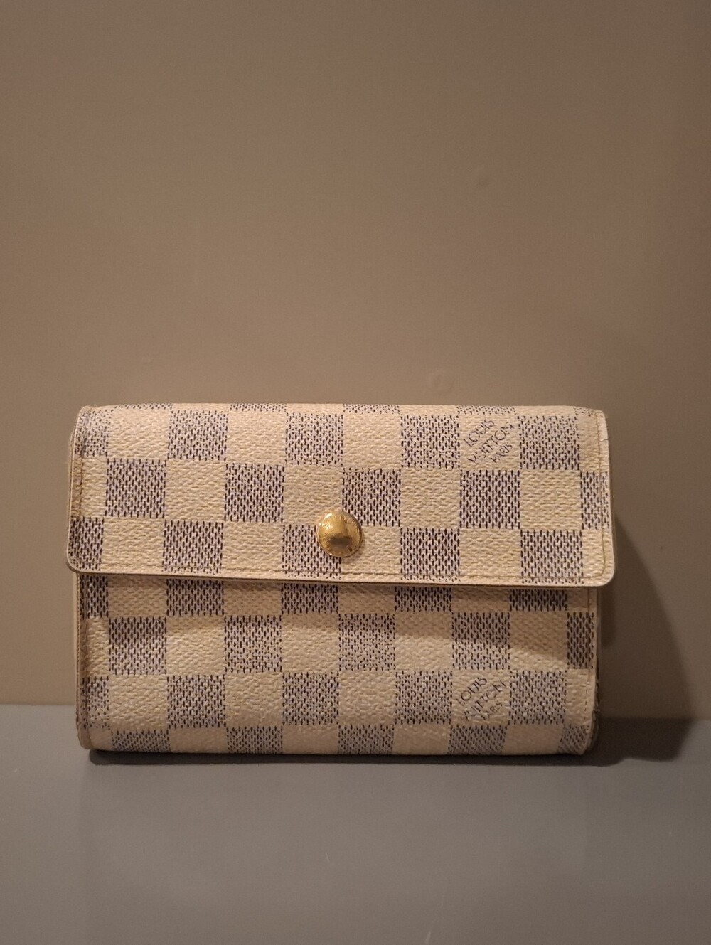 Louis Vuitton Cream and Blue Checkered Wallet